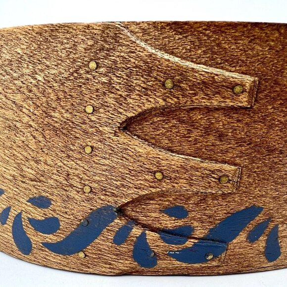 Handmade HandPainted Oval Shaker Box Floral Pink Blue Folk Art Cottagecore 7.25" - Picture 8 of 13